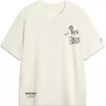 Li Ning X Disney Mickey Collaboration Series Мягкая удобная дышащая футболка с вышитым логотипом с круглым вырезом и коротким рукавом, мужские топы AHSUA75-1 M