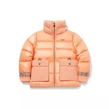 Li Ning X Disney Mickey Collaboration Sports Fashion Series Теплая ветрозащитная короткая куртка-пуховик с воротником-стойкой Женская верхняя одежда оранжевого цвета AYMQ458-3 M