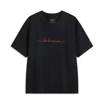 Li Ning X Disney Mickey Series Футболка с принтом букв, дышащая, универсальная, с коротким рукавом, унисекс, топы, черный AHSV633-3 S