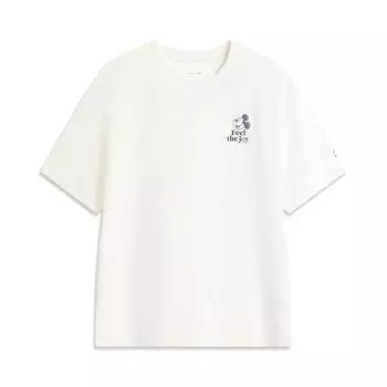Li Ning X Disney Микки Коллаборация Спортивный Стиль Жизни Серия Простая Надпись Круглый Вырез Пуловер Свободная Футболка с Коротким Рукавом Унисекс Топы AHSV795-1 XXL