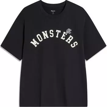 Li Ning X Disney Monsters University Disney Collaboration Series Свободная дышащая удобная футболка с коротким рукавом унисекс топы черного цвета AHSU493-3 M