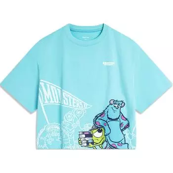 Li Ning X Disney Monsters University Disney Collaboration Series Letter Print Повседневная дышащая футболка с коротким рукавом Женские футболки Небесно-голубого цвета AHSU490-3 L