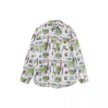 Li Ning X Disney Muppets Comet Collection Cartoon Print Свободная повседневная рубашка с длинным рукавом Унисекс рубашки Белого цвета ASHR117-2 L