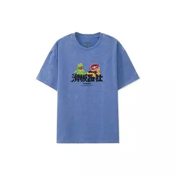 Li Ning X Disney Muppets Comet Product Series Cartoon Print Loose Vintage Short Sleeve T Shirt Men T Shirts Blue AHSR837-1 XL
