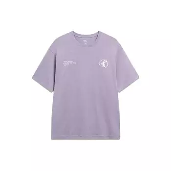 Li-Ning X Disney Round Neck Letter Print Loose Short Sleeve T-Shirt Unisex Tops Smoky-Purple AHST315-5