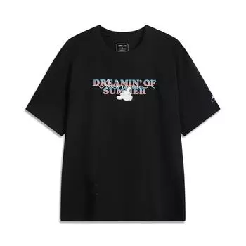 Li Ning X Disney Серия Микки Принт Буквы Дышащая Универсальная Футболка с Коротким Рукавом Унисекс Топы Черный AHSV635-3 M