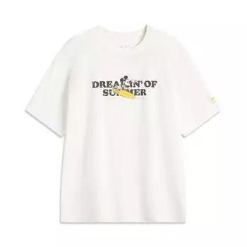 Li Ning X Disney Серия Микки Принт с буквами Дышащая Универсальная Футболка с коротким рукавом Унисекс Топы Молочно-белый AHSV635-1 M