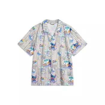 Li Ning X Disney Stitch Collaboration Disney Collaboration Series Stitch All Over Print Shirt Polo Loose Fit Men shirts Wood-Grain ASHU243-4 L