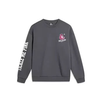 Li Ning X Disney Strawberry Bear Series Cartoon Print Флисовый антибактериальный свободный пуловер Толстовка унисекс Черный-Сосновый-Серый AWDTE49-1 S