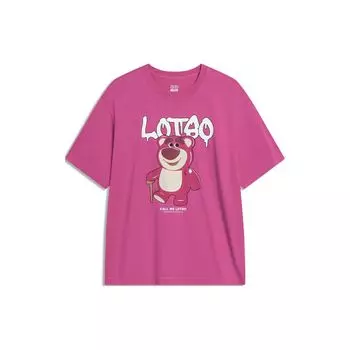 Li-Ning x Disney Toy Story Клубничный медведь с мультяшным принтом, круглым вырезом и короткими рукавами, топы унисекс, розово-фиолетовый AHST755-5 XL