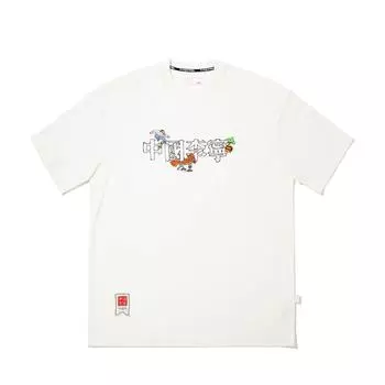 Li Ning X Henry Jones Сотрудничество Художника Дышащая Футболка с Цветочным Принтом Свободного Кроя с Круглым Вырезом Унисекс Футболки AHSV413-1 M