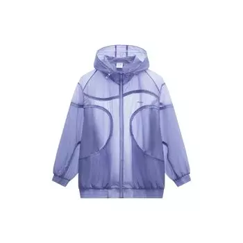 Li Ning X HZW Collaboration CF Su Series однотонная куртка с заниженной линией плеча на молнии с капюшоном, женская куртка светло-ирисово-фиолетового цвета AFDT704-4 M