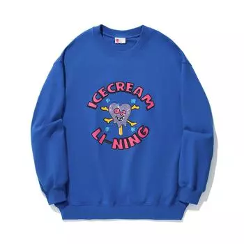 Li Ning X Icecream Collaboration Heartbreaker Series Letter Logo Пуловер с круглым вырезом Повседневная спортивная толстовка с длинным рукавом Унисекс толстовка AWDU845-4 M