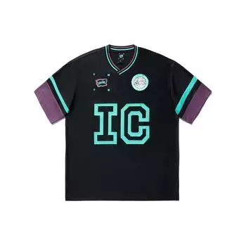 Li Ning X Icecream Collaboration Серия Скейтбордов Принт Лого Свободная Футболка с V-образным вырезом и коротким рукавом Мужские Топы Черный ATSU789-2 XL