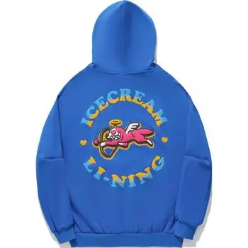 Li Ning X Icecream Коллаборация С принтом букв Худи Удобный Дышащий Свободный Свитшот Унисекс свитшот Светло-голубой AWDU843-4 M