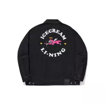 Li Ning X Icecream вышитая свободная джинсовая куртка унисекс куртка черная AJDU261-1 M