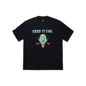 Li Ning X Коллаборация Icecream Серия Скейтборд Принтованная Свободная Повседневная Футболка с Коротким Рукавом Мужские Топы Черный AHSU887-1 M