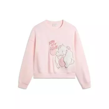 Li Ning X League Of Legends Poro Cartoon Anime Casual Crew Neck Pullover Long Sleeve Hoody Women sweatshirt Light-Pink AWDTE88-3 L