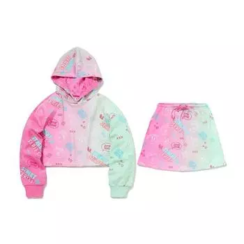 Li Ning X Line Friends Cartoon Full Printed Hooded Sports Casual Set Women sets Pink Blue AWBQ024-2 M