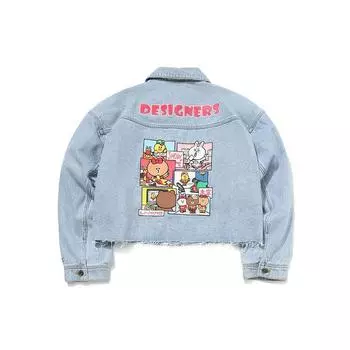 Li Ning X Line Friends Collaboration Sports Fashion Series Cartoon Printed Washed Denim Jacket Women Jacket Blue AJDQ424-1 S