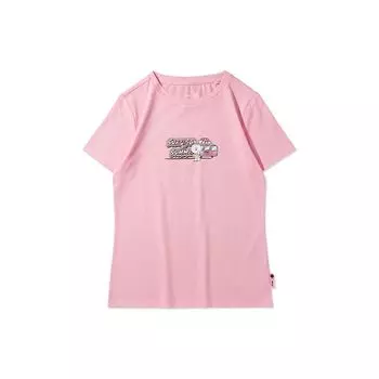 Li Ning X Line Friends Collaboration Sports Fashion Series Cartoon Fun Print Round Neck Short Sleeve T Shirt Women Tops Fengxian-Pink AHSR808-2 M