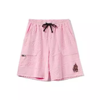 Li Ning X Line Friends Collaboration Свободные спортивные шорты с высокой талией и рисунком из мультфильма, шорты унисекс, розовые AKSR660-2 L