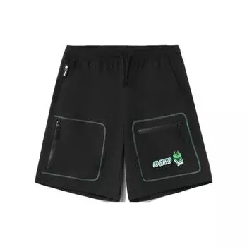 Li Ning X Line Friends Sports Fashion Series Cartoon Frog Embroided Logo Loose Sports Shorts Unisex Shorts Black AKSR658-1 2XL