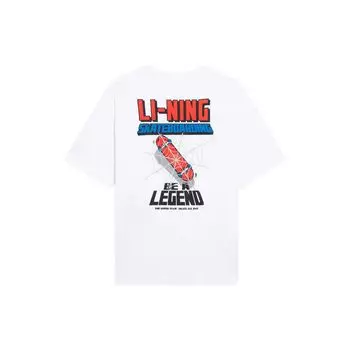Li-Ning Футболка унисекс с круглым вырезом, совместный бренд X Marvel, футболка с логотипом Skateboard Series, белая AHSSB91-3 L