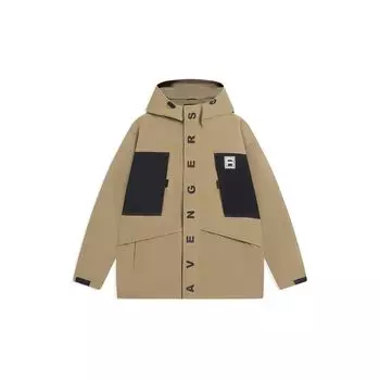 Li-Ning X Marvel Co-Branded Sports Fashion Series Letter Print Pattern Hooded Concealed Zip Jacket Men Upper Clothing Khaki AFDSC93-3 M