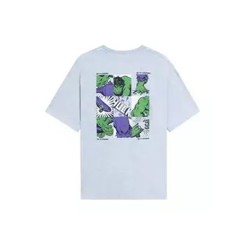 Li-Ning Футболка с круглым вырезом и короткими рукавами с принтом X Marvel Hulk, топы унисекс, туманно-синий AHSSB93-3 L