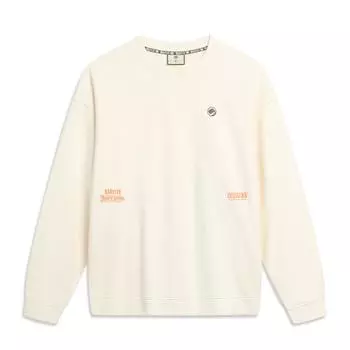 Li Ning X Mister Cartoon Collaboration Badfive Series Letter Round Neck Pullover Hoody Unisex Hoody Off-White AWDTB87-3 XL