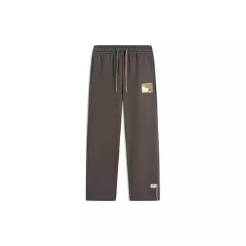 Li Ning X Mister Cartoon Collaboration Badfive Label Прямые флисовые теплые свободные трикотажные спортивные брюки мужские низы сланцево-коричневого цвета AKLTE45-1 M