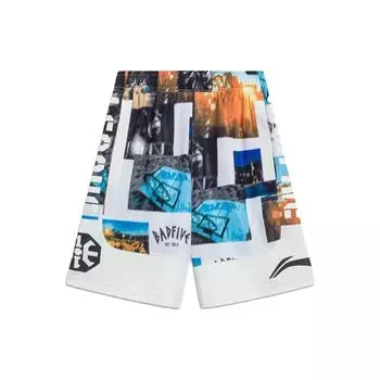 Li Ning X Mister Cartoon Collaboration Badfive Color Block Pattern Printed Прямые спортивные шорты мужские шорты Off-White AAPT045-5 S