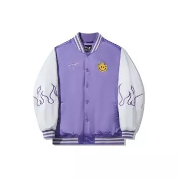 Li Ning X OG Slick Collaboration Flame Stripe Letter однобортная хлопковая куртка с длинным рукавом куртка унисекс фиолетовая AJMT075-4 XXL