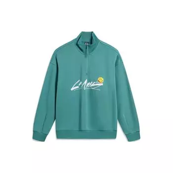 Li Ning X OG Slick Collaboration Letter Stand Collar Pullover Loose Sweatshirt Unisex sweatshirt Frost-Green AWDT445-5 M