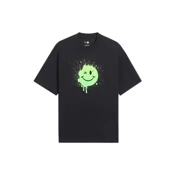 Li Ning X OG_Slick Collaboration Skateboard Series Smiley Face Print Свободная дышащая футболка с круглым вырезом и коротким рукавом унисекс-топы черного цвета AHSS279-2 M