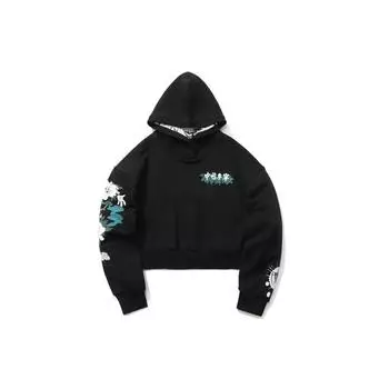 Li Ning X Og Slick Collaboration Sports Fashion Series Printed Short Loose Hoodie Women Hoodies Black AWDR234-1 XXL