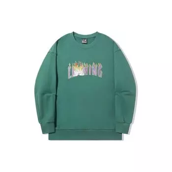Li Ning X OG Slick Flame Letter Pullover Sweatshirt Unisex Sweatshirt Deep-Palace-Green AWDT727-4 L