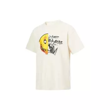 Li Ning X OG Slick Коллаборация Футболка с принтом букв, круглым вырезом и короткими рукавами, унисекс, молочно-белый AHST669-1 XL
