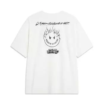 Li-Ning X OG Slick Skateboard Series Назад с буквенным узором и принтом, впитывающая пот, свободная футболка с короткими рукавами, топы унисекс, кремовый AHST483-3 XXL