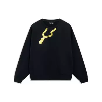 Li Ning X Phil Hackett Collaboration Letter Round Neck Pullover Loose Sweatshirt Unisex sweatshirt Black AWDT229-3 S