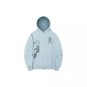Li Ning X Pleasures Collaboration Disc Print Letter Hoodie Zip-Up Hoodies Unisex Forget-Me-Not-Blue AWDTC03-2 M