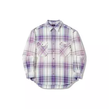 Li Ning X Pleasures Collaboration Skate Series Gradient Plaid Однобортная рубашка с длинным рукавом Мужские рубашки Ультрафиолетовый незабудка-синий ASHT523-2 XL