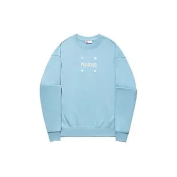 Li Ning X Pleasures Collaboration Skateboard Series Letter Round Neck Pullover Patch Sweatshirt Unisex sweatshirt Forget-Me-Not-Blue AWDTB99-2 L