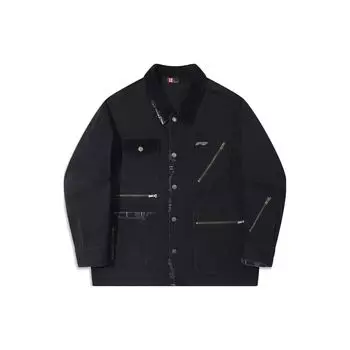 Li Ning X Pleasures Collaboration Skateboard Series Свободная повседневная куртка с буквенным принтом Мужская куртка черного цвета AFDT861-1 S