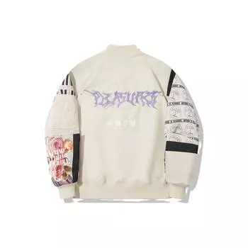 Мужская куртка Li-Ning X Pleasures Co-Brand Letter Pattern Print Color Block с приспущенным плечом и бейсбольным воротником, цвет овсяно-серый AJDT753-2 XL