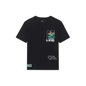 Li-Ning X Rooovie Artist Collaboration SS22 Cartoon Print Round Neck Short Sleeve T-Shirt Men Tops Black AHSSB13-2