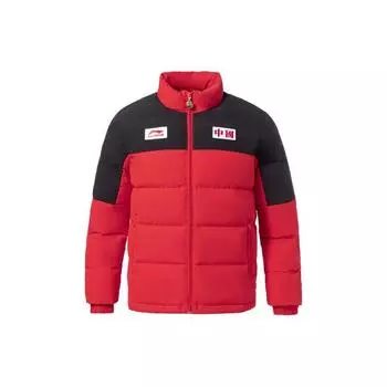 Li Ning X Sports Fashion Series Logo Вышитый цветной блок с буквами и воротником-стойкой, пуховик для мужчин, верхняя одежда, ярко-неоновый черный AYMR467-1 S