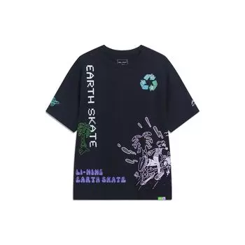 Li-Ning X Steven Harrington Cartoon Print Pullover Crew Neck Short Sleeve T-Shirt Unisex Tops Black AHST075-3