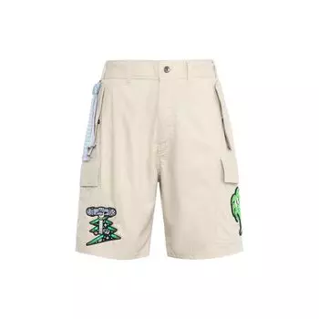 Li Ning X Steven Harrington Collaboration Cartoon Embroidery Loose Straight Casual Shorts Unisex Shorts Khaki AKSR733-1 M